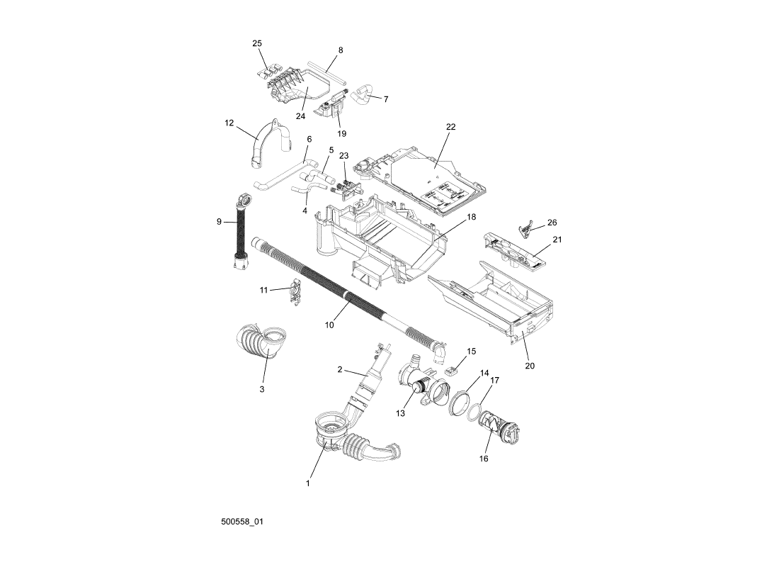 Réservoir de détergent et tuyaux